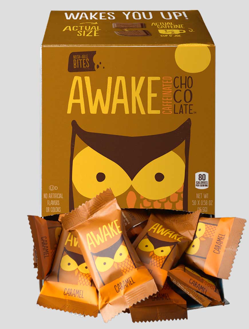 Awake Chocolate Singles Caramel Caffeinated Chocolate Bites, 0.58 Ounce -- 300 Per Case