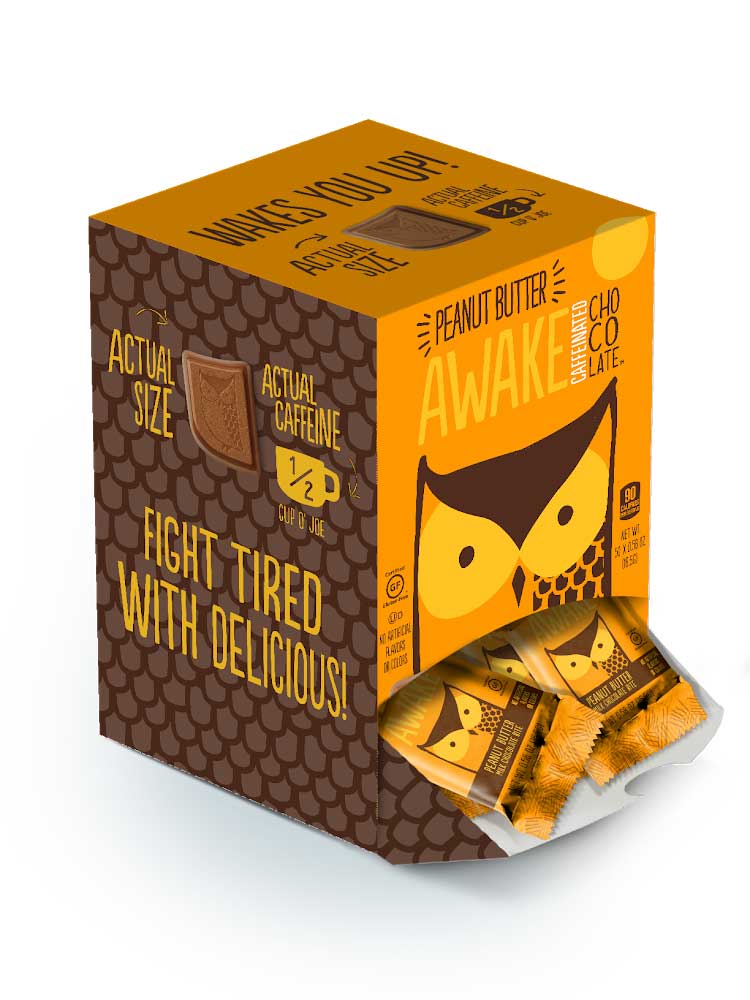 Awake Chocolate Singles Caffeinated Peanut Butter And Chocolate Bites, 0.58 Ounce -- 300 Per Case