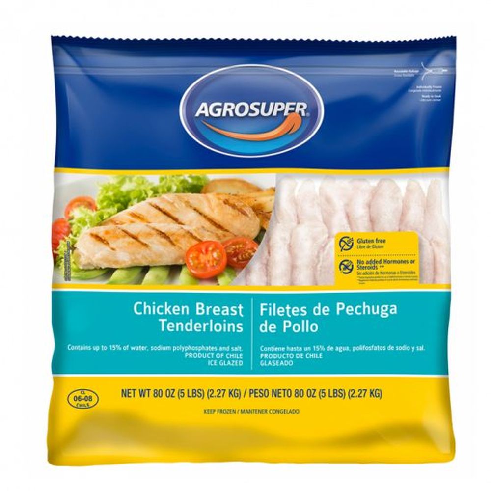 Agrosuper Raw Marinated Clipped Chicken Tenderloins, 5 Pound -- 8 Per Case