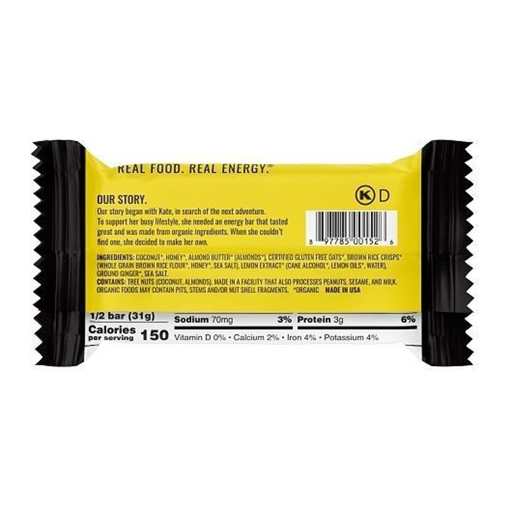 Kate's Real Food Lemon Coconut And Ginger Bar, 2.2 Ounce -- 144 Per Case