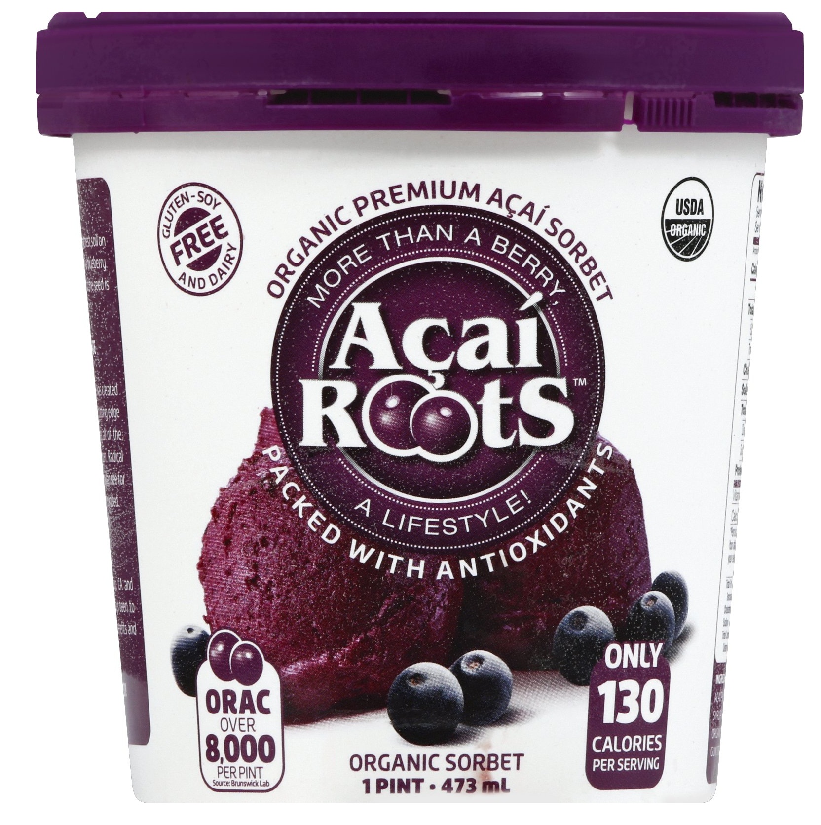 Acai Roots Organic Premium Acai Sorbet, 1 Pint -- 8 per case.