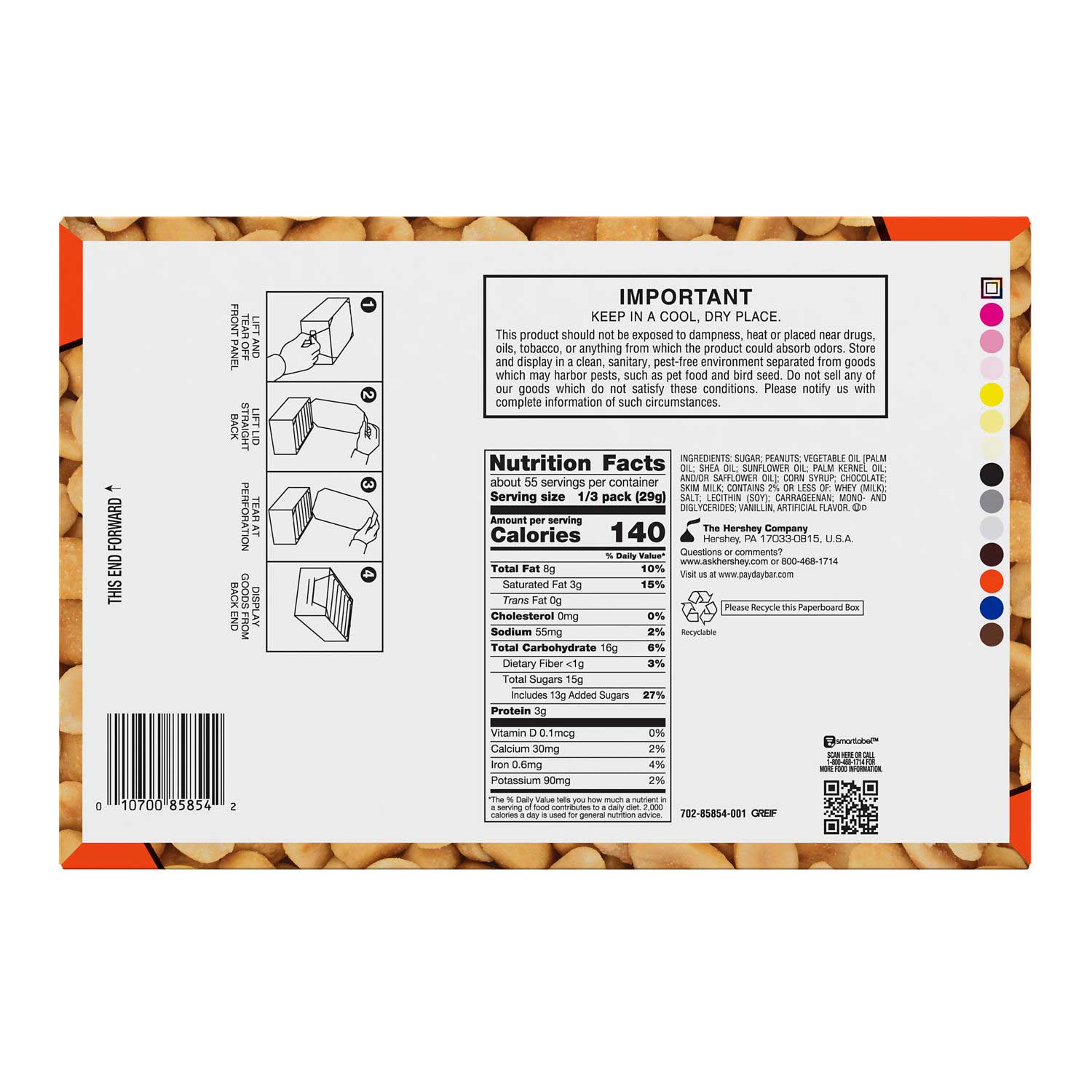 Payday King Size Individually Wrapped Chocolatey Peanut Caramel Candy Bar, 3.1 Ounce -- 144 Per Case