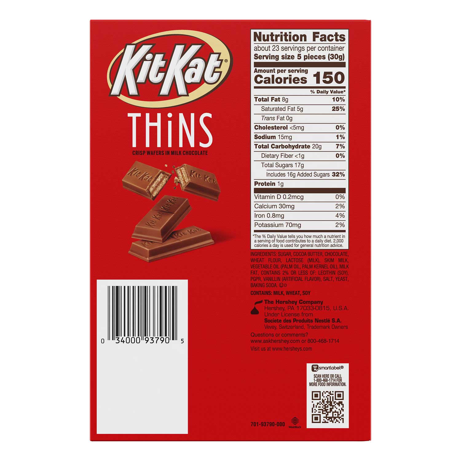 Kitkat Food Label Kit Kat Thins Crispy Wafer in Milk Chocolate, Peg Bag, 3.1 Ounce -- 16 ...