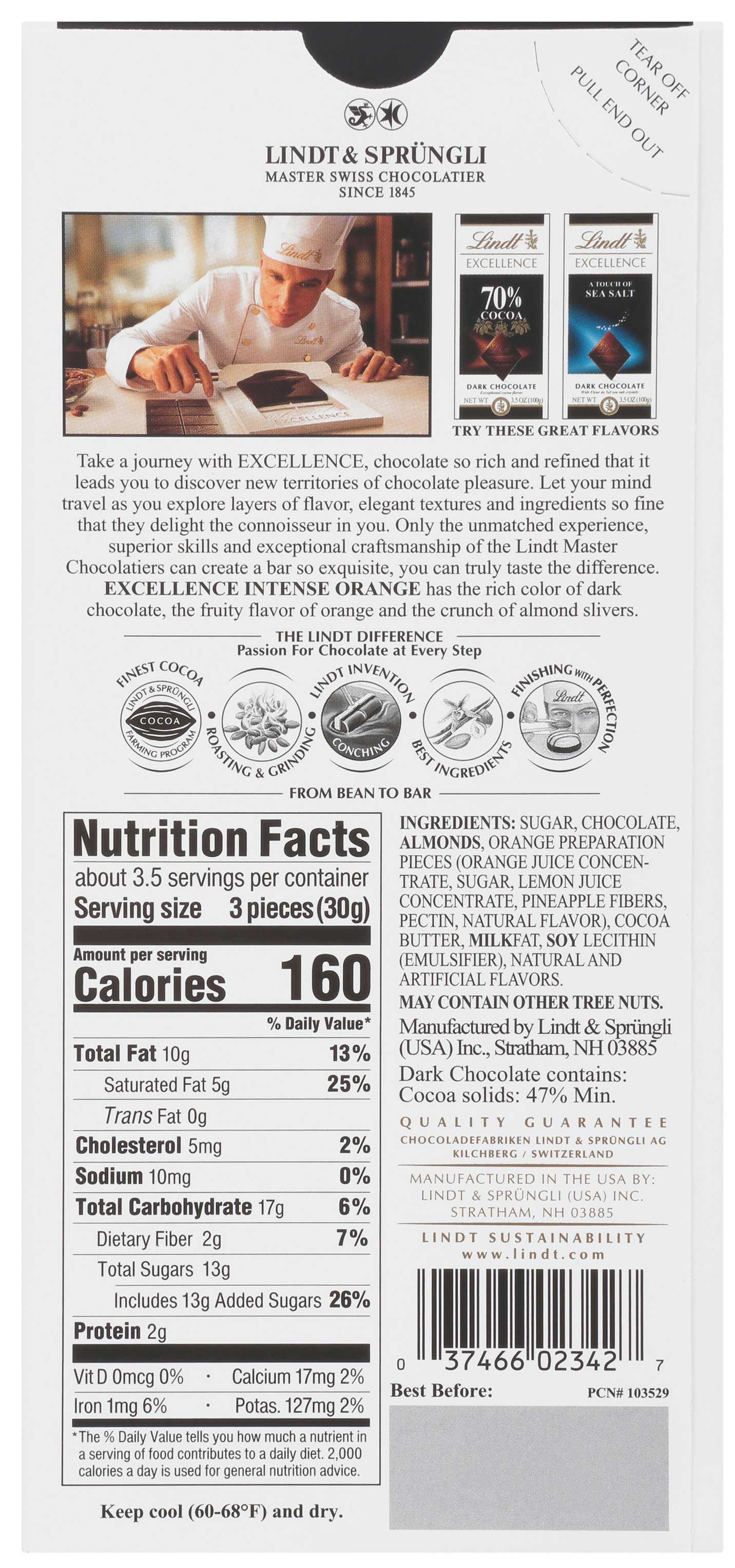 Excellence Intense Orange Chocolate Bar, 3.5 Ounce -- 144 Per Case