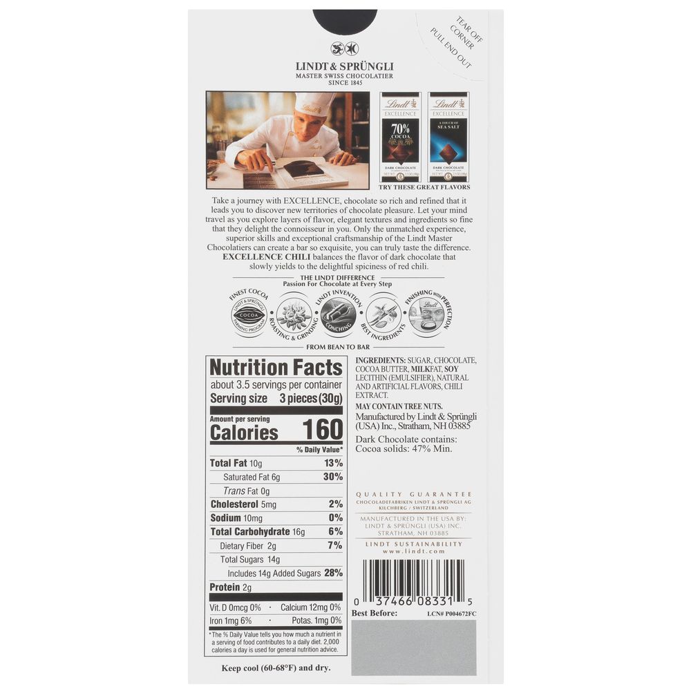 Excellence Chili Dark Chocolate Bar, 3.5 Ounce -- 144 Per Case