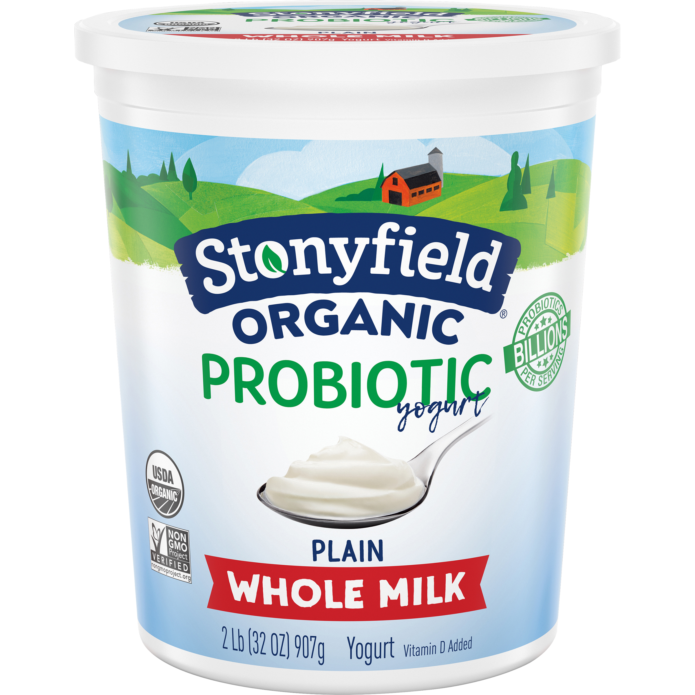 Stonyfield Farm Organic Probiotic Plain Whole Milk Yogurt, 32 Ounce -- 6 Per Case