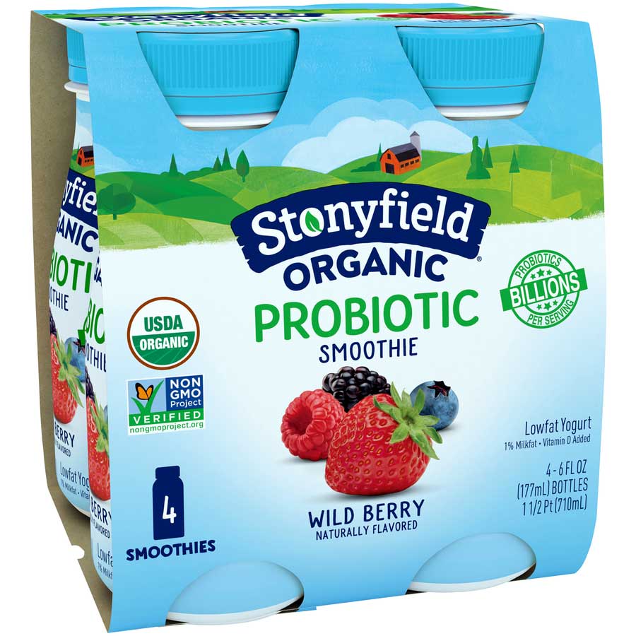 Stonyfield Farm Organic Wild Berry Yogurt Smoothie, 6 Ounce, 4 Count -- 6 Per Case