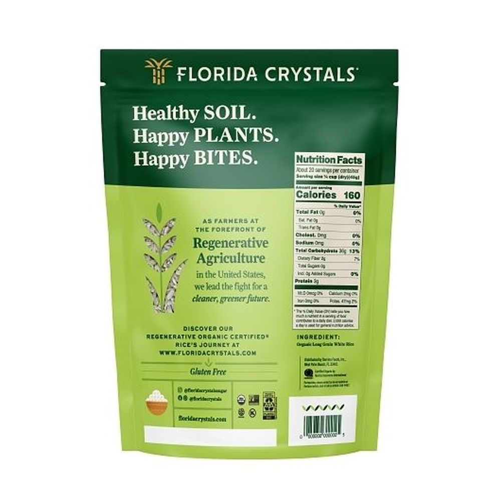 Florida Crystals Regenerative Organic Certified Long Grain White Rice, 2 Pound -- 6 Per Case
