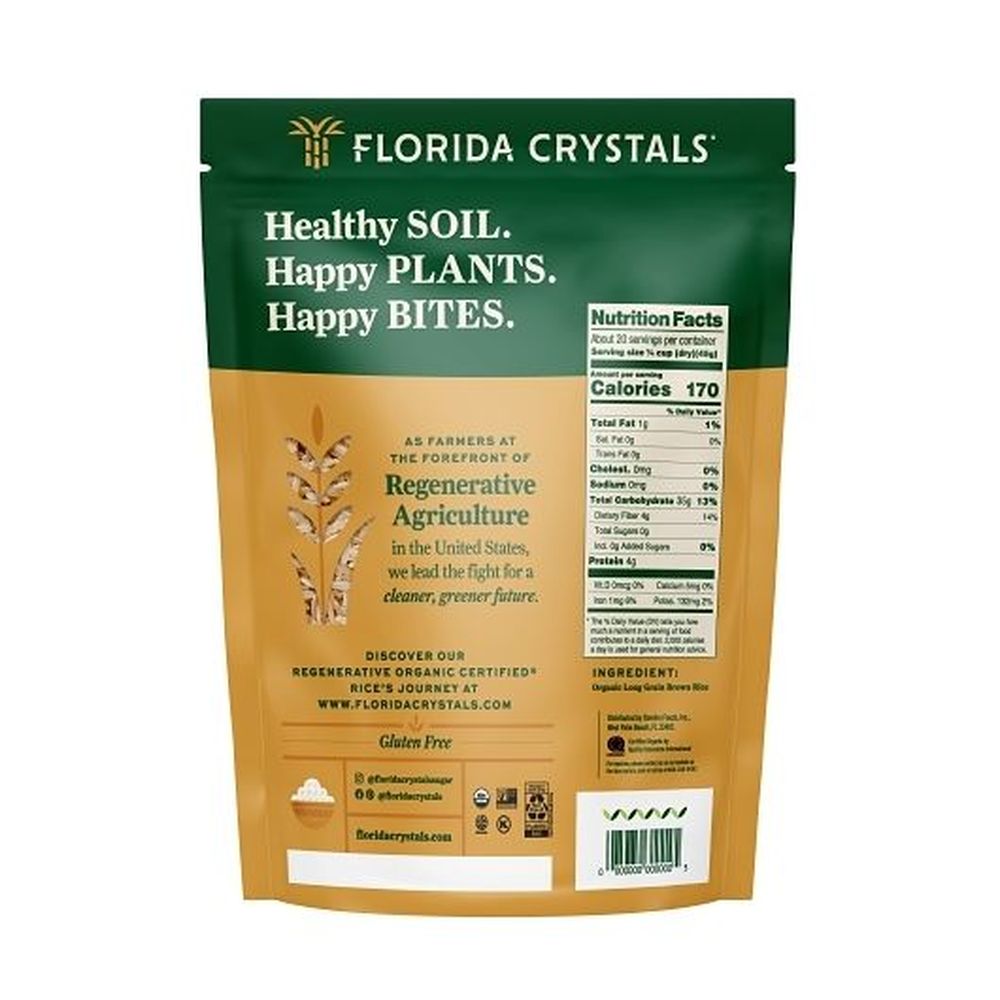 Florida Crystals Regenerative Organic Certified Long Grain Brown Rice, 2 Pound -- 6 Per Case