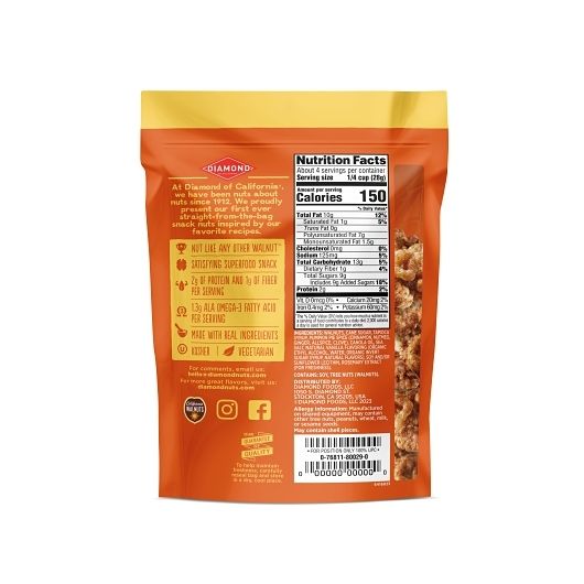Diamond Pumpkin Pie Spice Walnuts For Snacking, 4 Ounce -- 8 Per Case