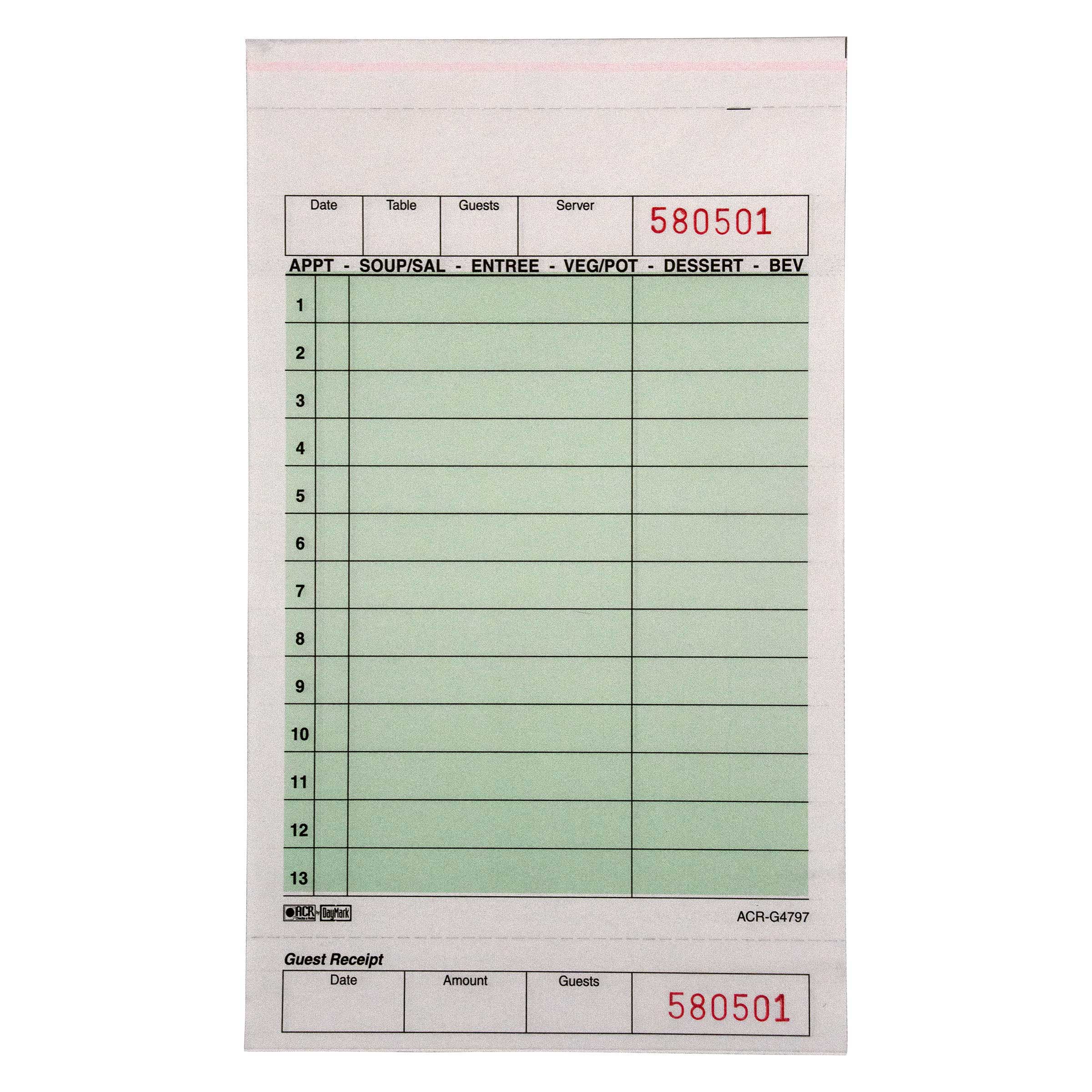 Daymark 2 Part Green Carbonless Guest Check Book -- 2000 Per Case
