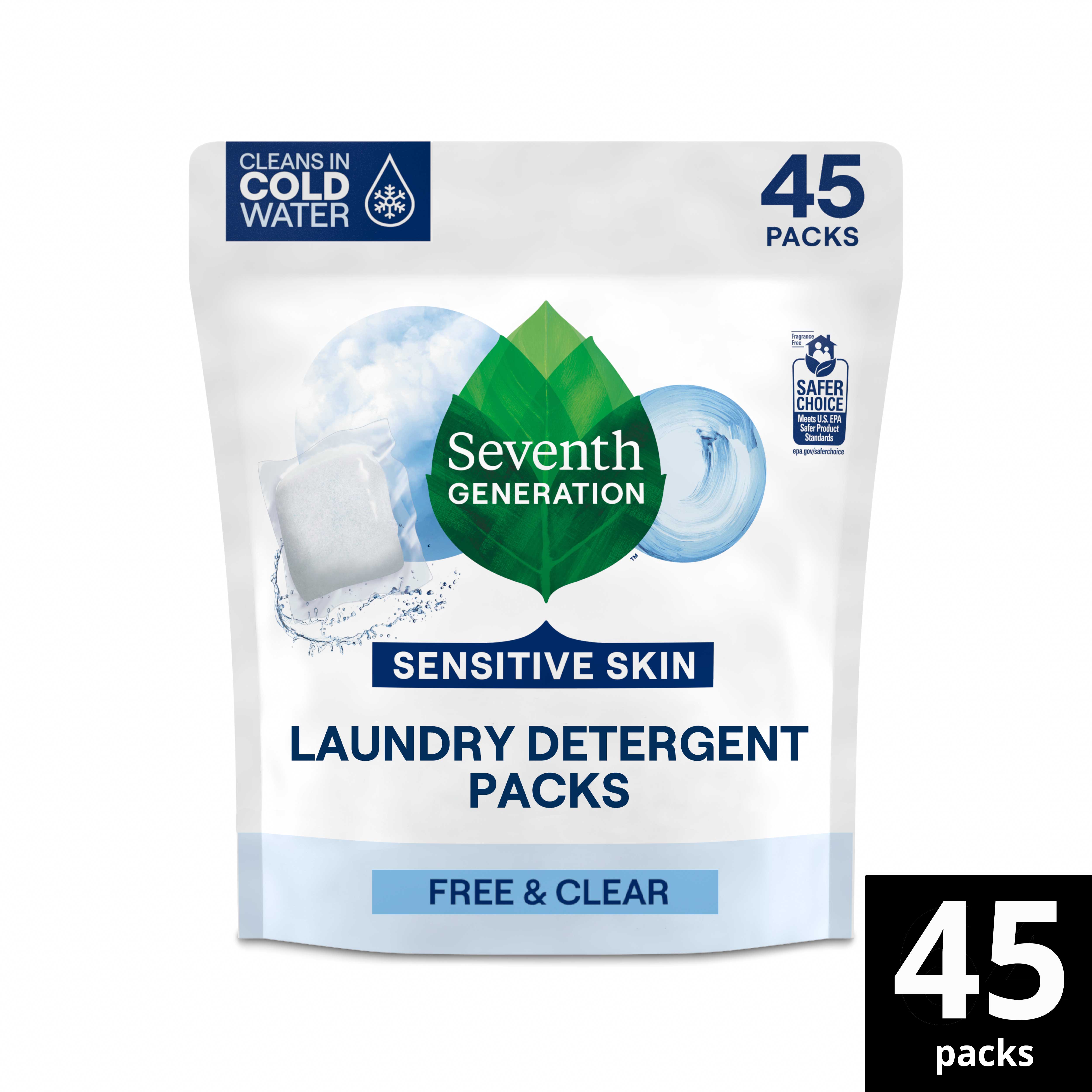 Pastillas De Detergente Para Ropa Seventh Generation Free And Clear, 45 Unidades -- 2 Por Caja