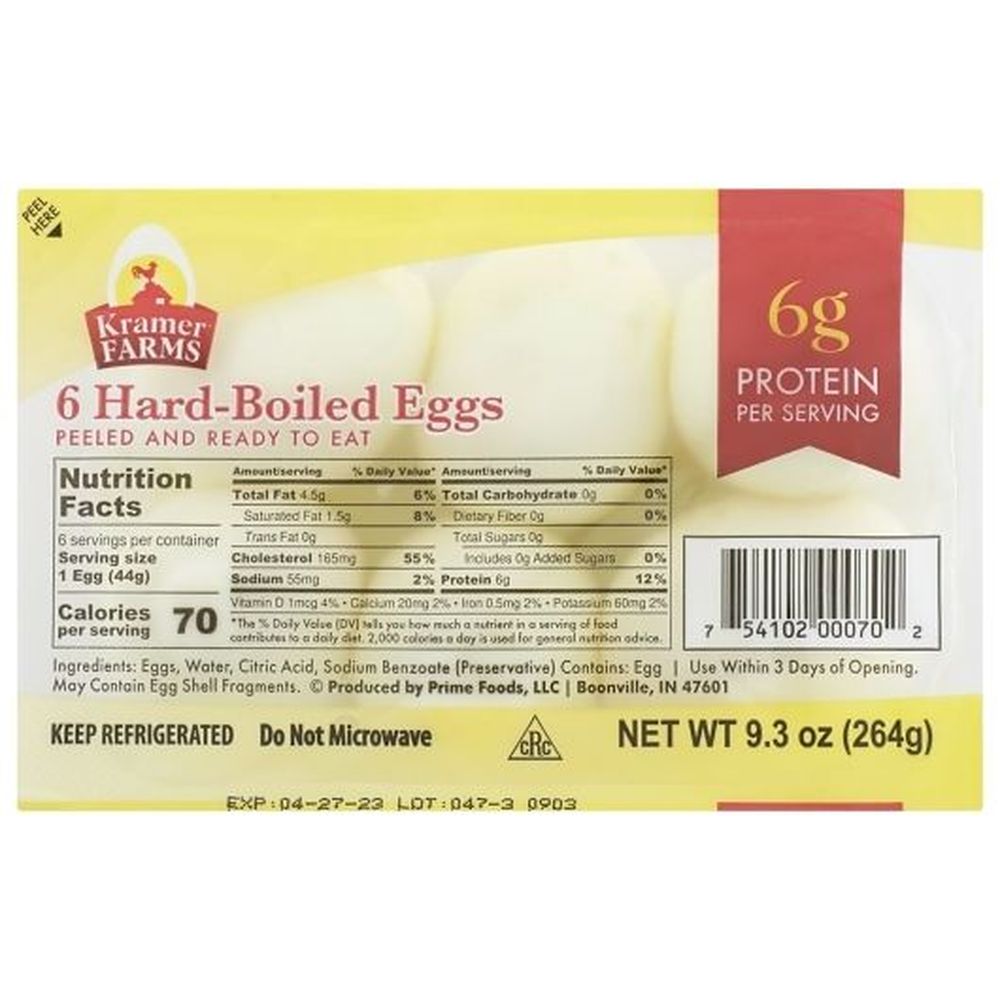Kramer Farms Hard Boiled Eggs, Pillow Pack, 6 Count -- 12 Per Case