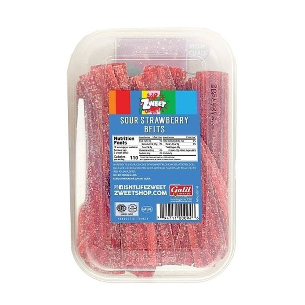 Zweet Strawberry Sour Belts Chew Candy, 10 Ounce -- 24 per case