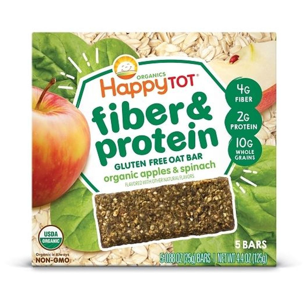 Happy Tot Organic Apples And Spinach Fiber And Protein Soft-baked Oat Bar, 4.4 Ounce -- 6 Per Case