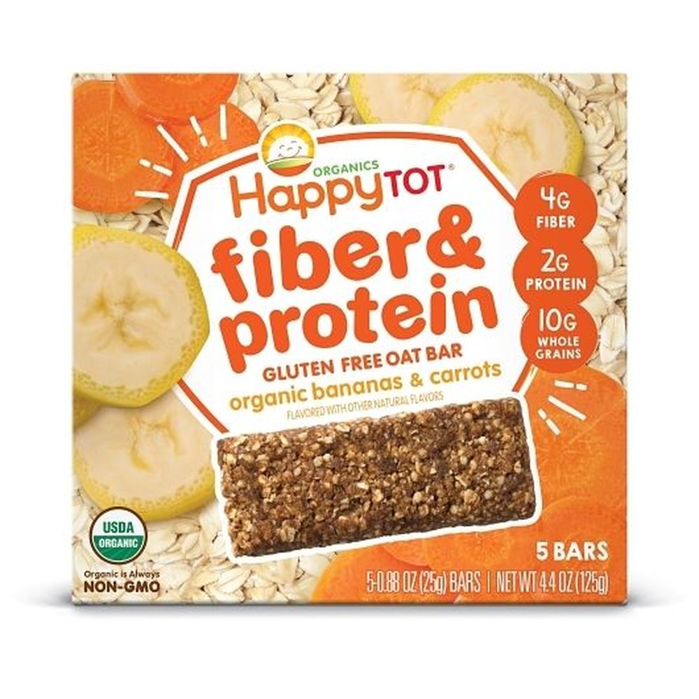 Happy Tot Organic Bananas And Carrots Fiber And Protein Soft-baked Oat Bar, 4.4 Ounce -- 6 Per Case