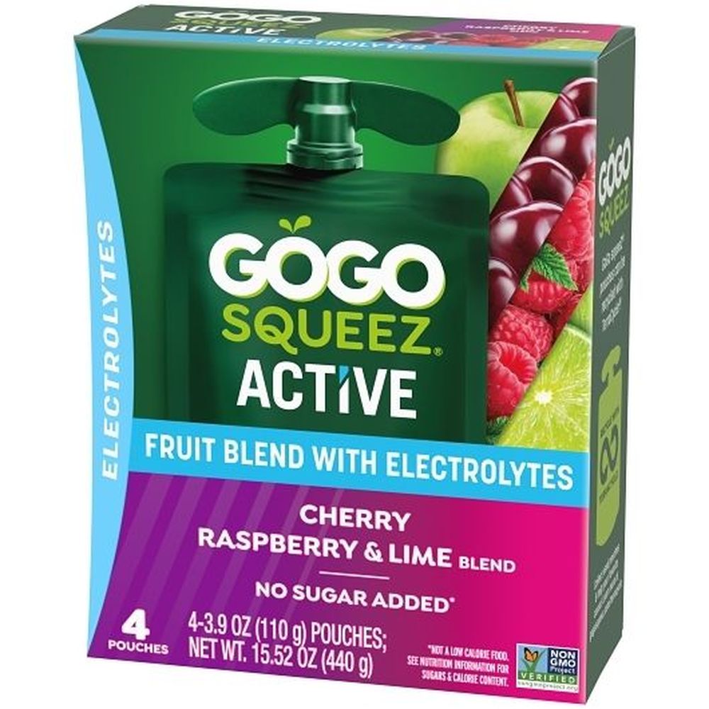 Gogo Squeez Active Lyte Up Mezcla De Frutas Con Electrolitos De Cereza, Frambuesa Y Lima, 4 Unidades -- 9 Por Caja