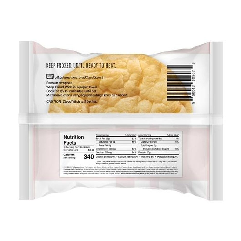 The Cloud Bread Cloudwich Egg And Cheese Cinnamon Waffle Breakfast Sausage Sandwich, 4.6 Ounce -- 24 Per Case