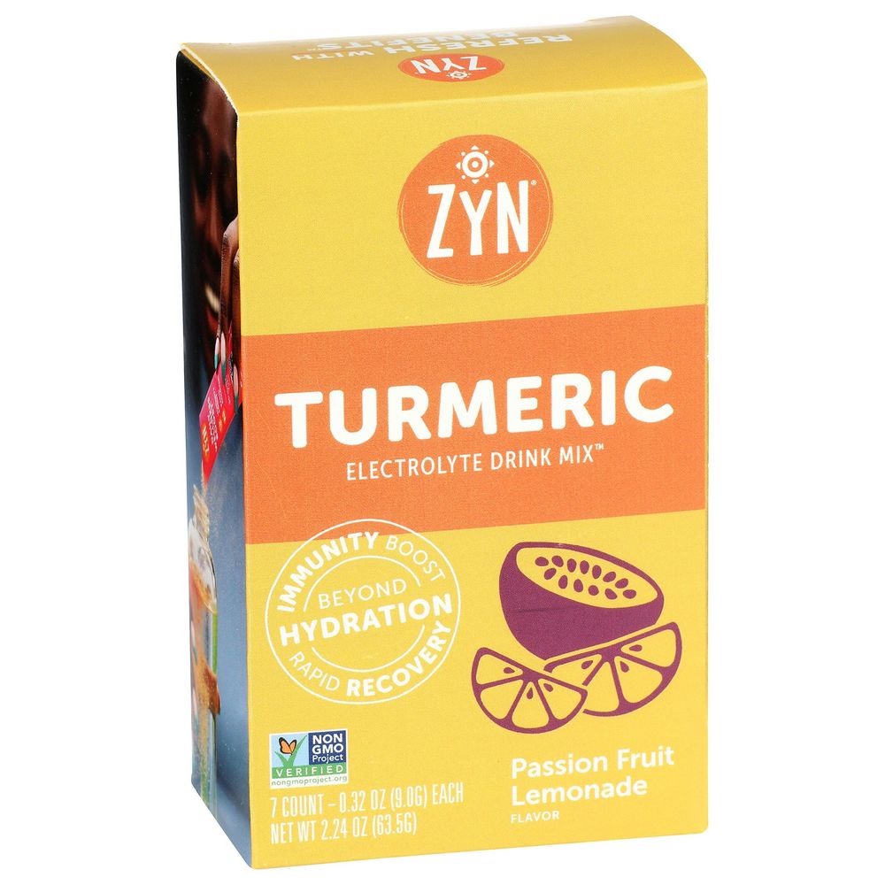 Zyn 0.32 Ounce Passion Fruit Lemonade Turmeric Electrolyte Drink Mix, 7 Count -- 8 Per Case