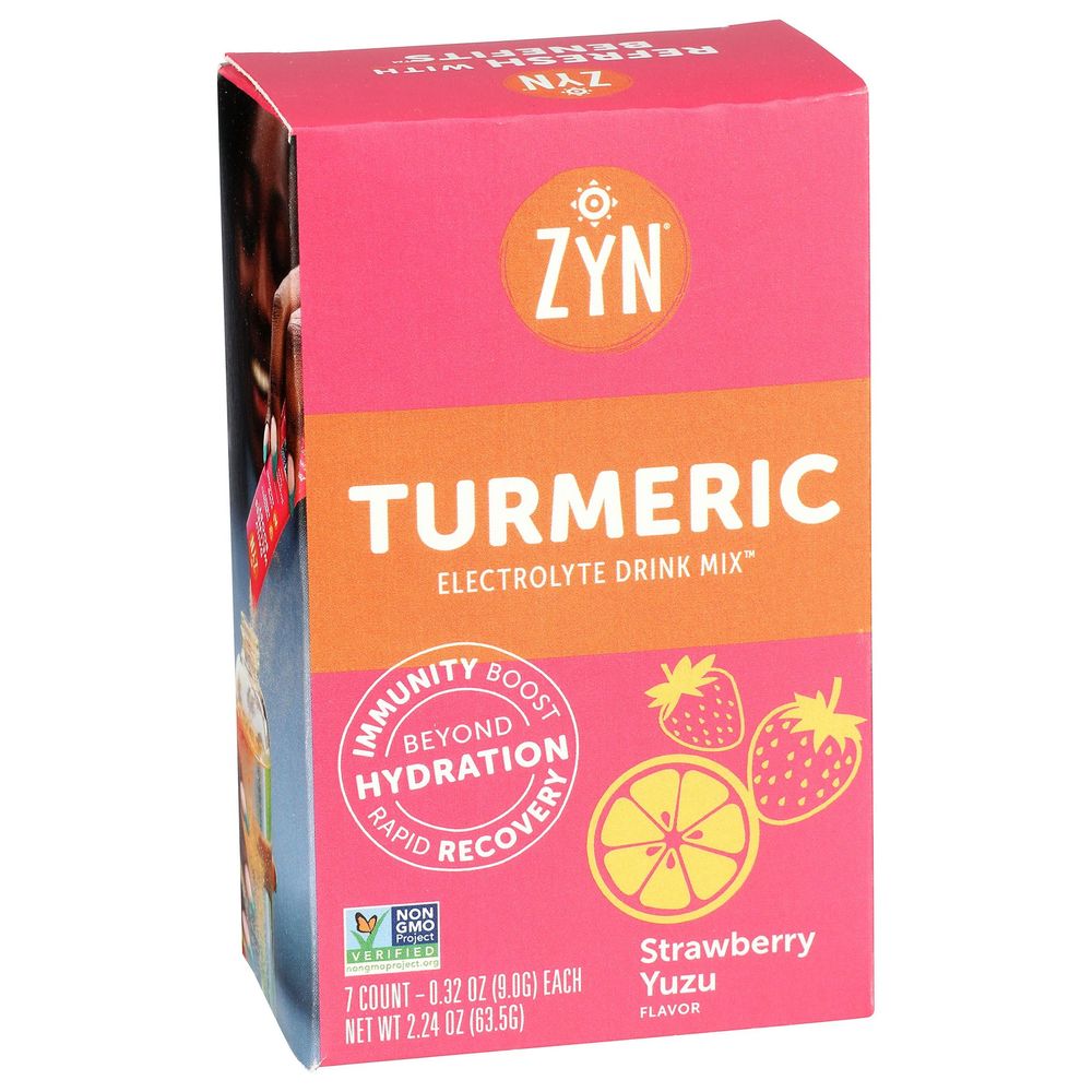 Zyn 0.32 Ounce Strawberry Yuzu Turmeric Electrolyte Drink Mix, 7 Count -- 8 Per Case