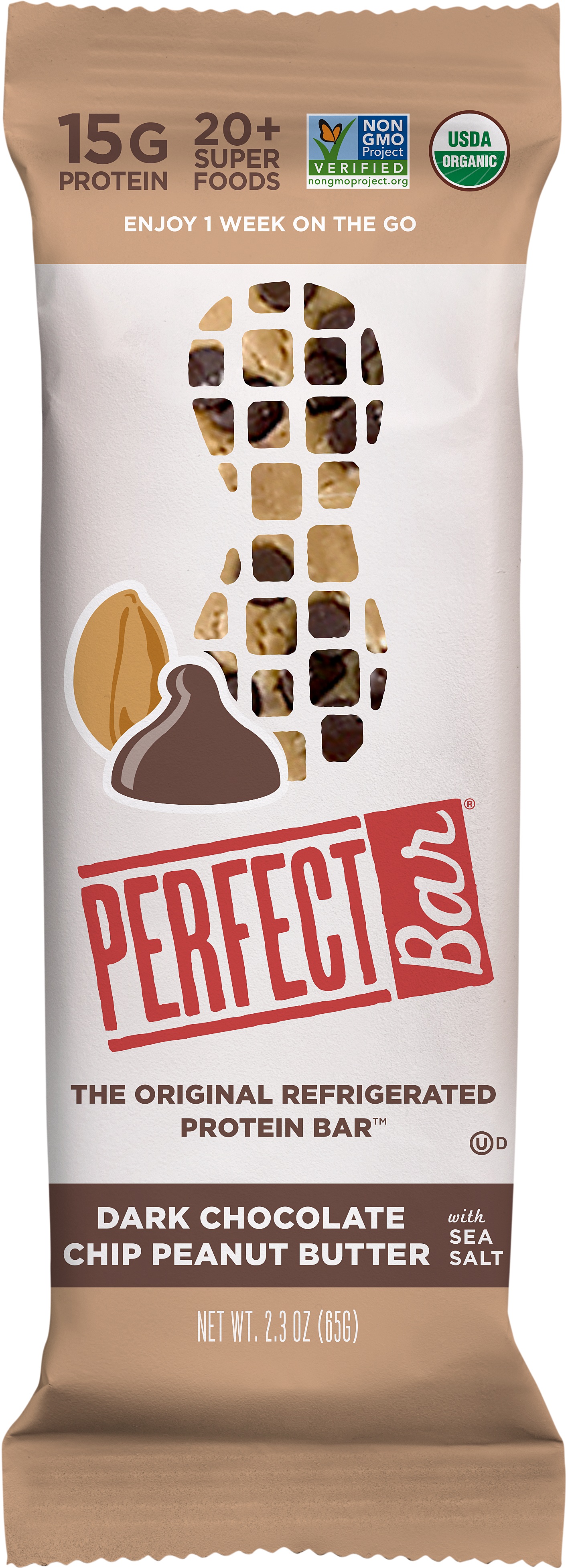 Perfect Dark Chocolate Chip Peanut Butter Bar, 2.3 Ounce -- 16 per case.