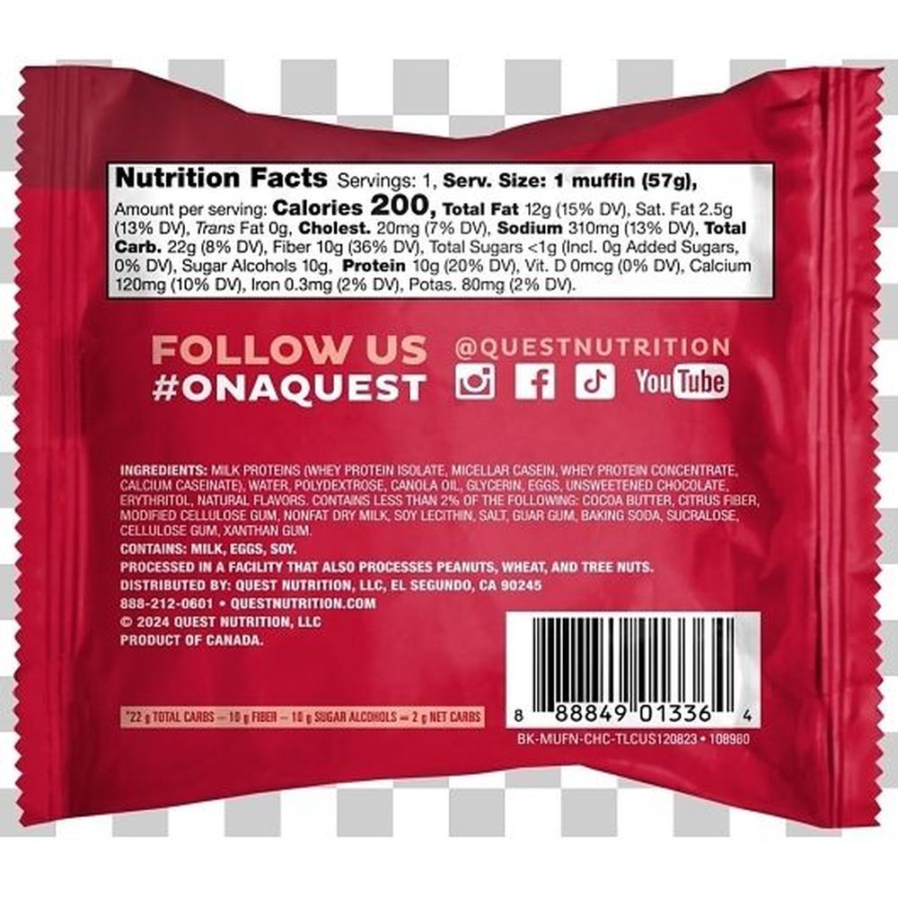 Quest Nutrition Bake Shop Chocolate Chip Muffin, 2.01 Ounce -- 72 Per Case