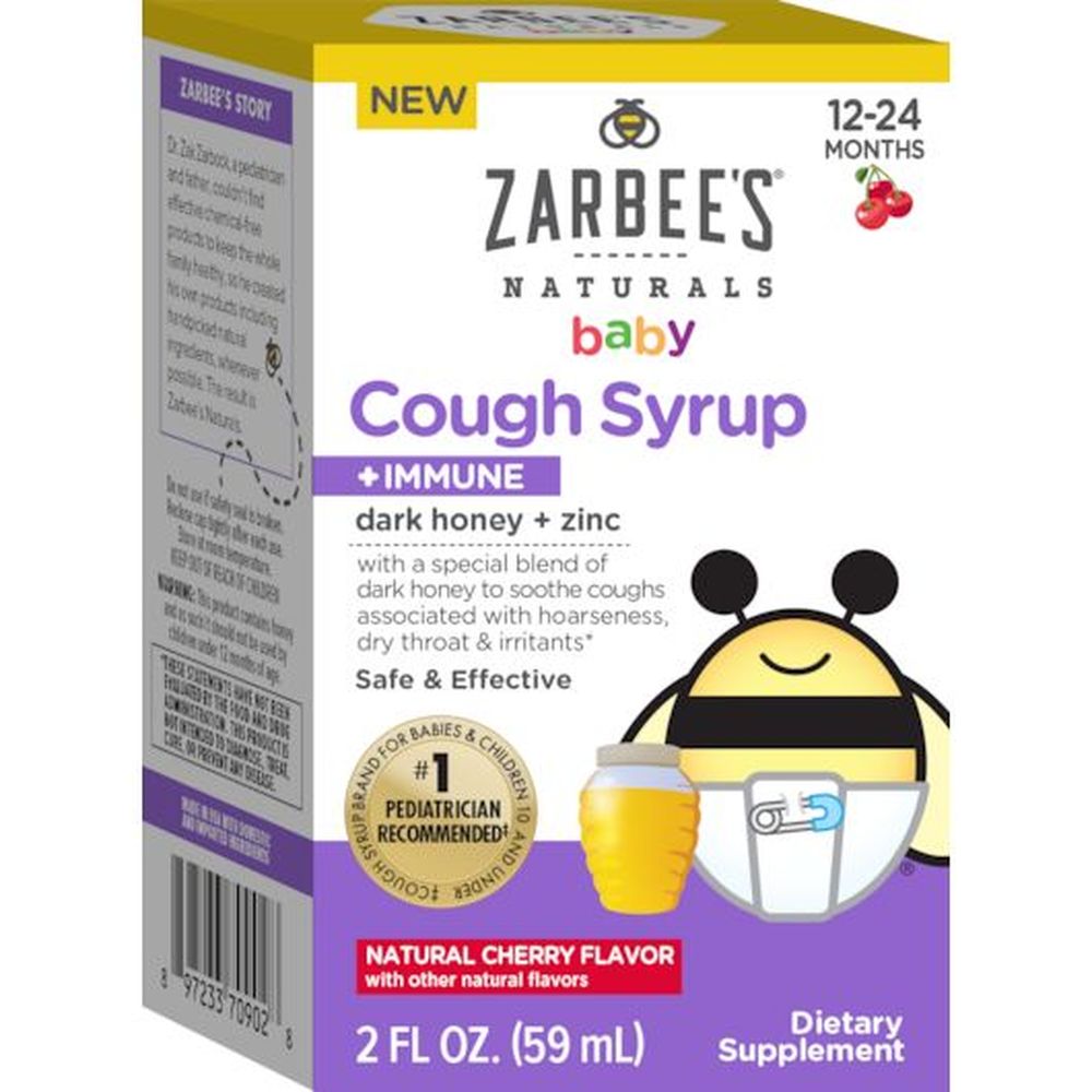 Zarbee's Cherry Flavor Baby Immune Cough Syrup, 2 Fluid Ounce -- 12 Per Case