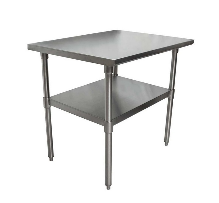 BK Resources 18 Gallon T-430 Stainless Steel Flat Top Work Table with Galvanized Undershelf and Galvanized Legs, 36 inch Width x 24 inch Depth