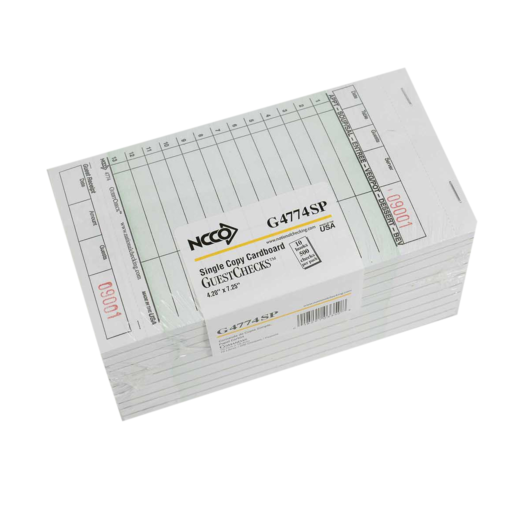 Ncco Guest Check Board, 1 Part Green, 13 Line, 4.20 X 7.25 Inch -- 2500 Per Case