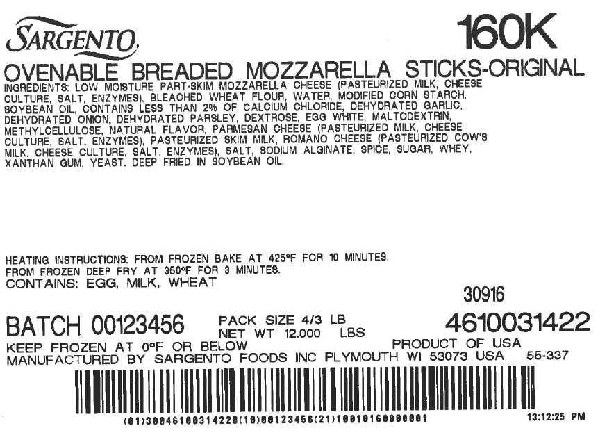 Sargento Ovenable Mozzarella Sticks, 3 Pound -- 4 Per Case
