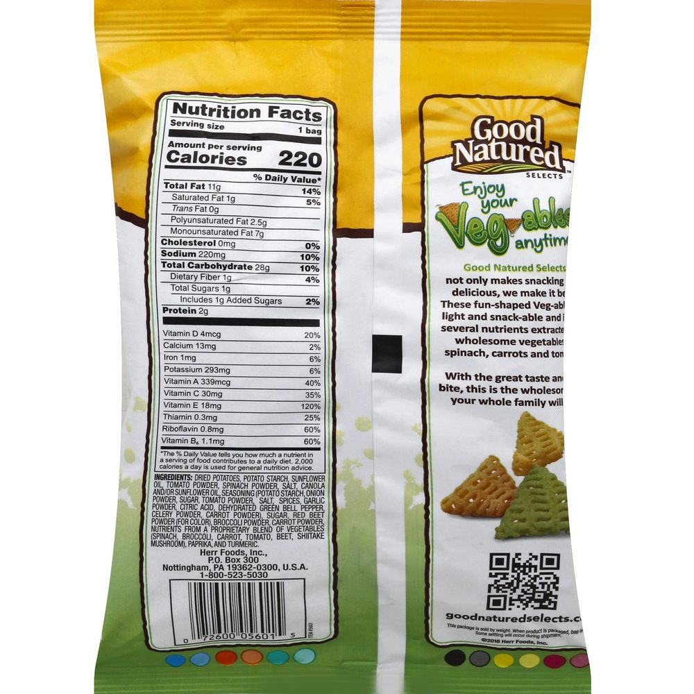 Herr's Good Natured Baked Veg Ables Crispy Potato Veggie Snack, 1.5 Ounce -- 6 Per Case