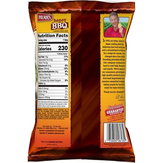 Herr's Honey Bbq Potato Chips, 1.5 Ounce -- 60 Per Case
