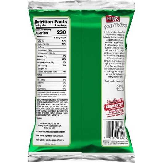 Herr's Sour Cream And Onion Potato Chips, 1.5 Ounce -- 60 Per Case