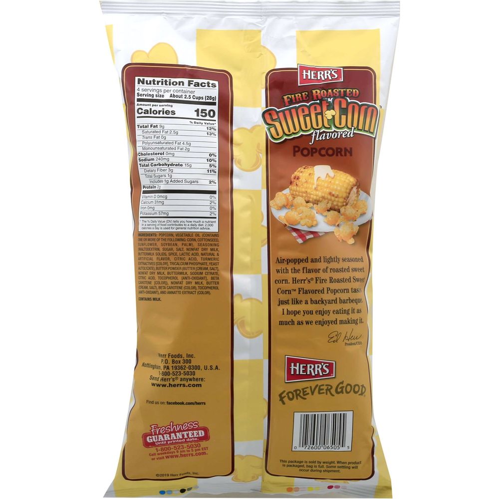 Herr Foods Fire Roasted Sweet Corn Popcorn, 4 Ounce -- 12 per case