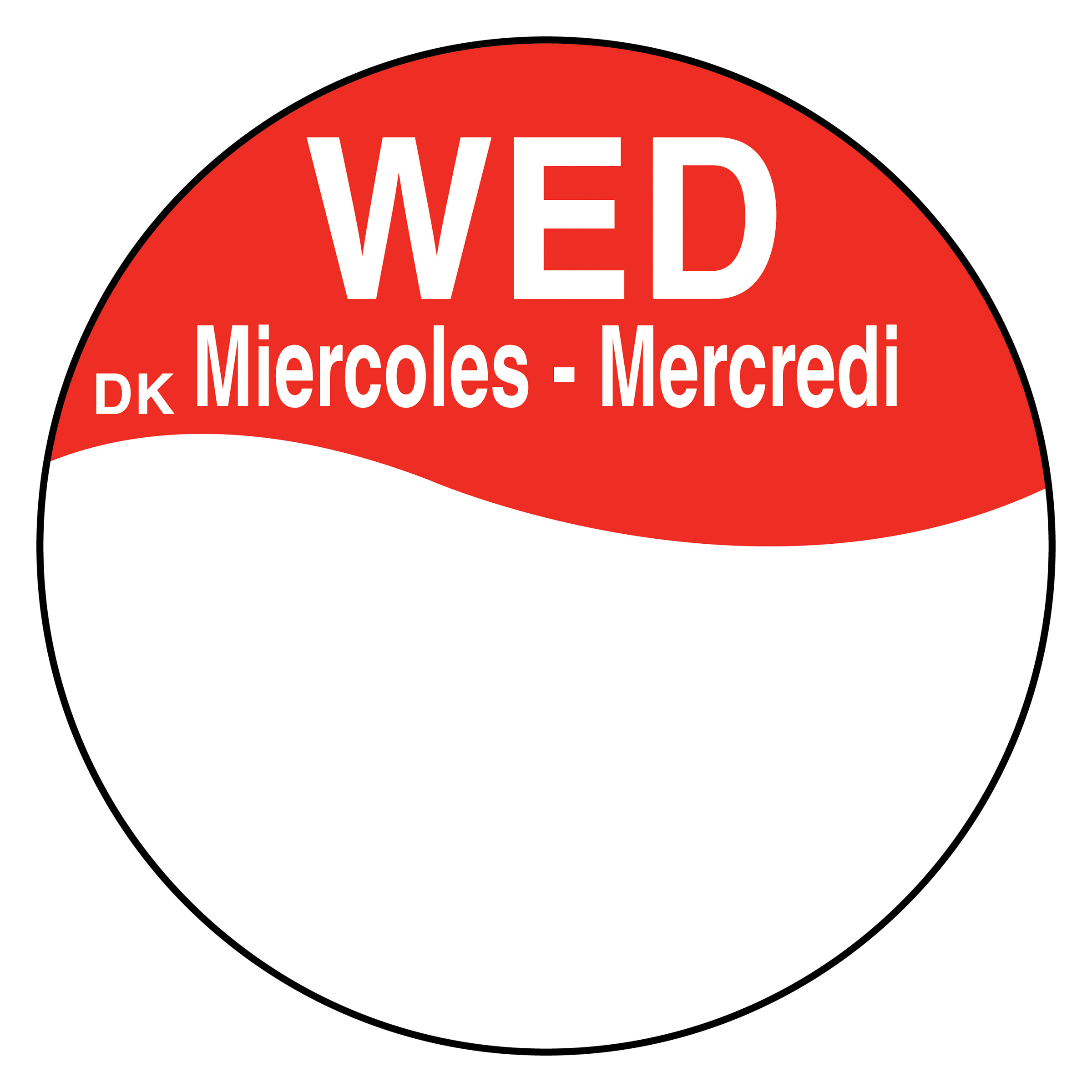 Daymark Wednesday Round Permanent Half Blank Bilingual Day Of The Week Label, 1 Inch -- 12 Per Case