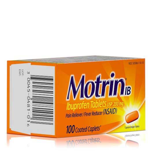 Motrin Ibuprofen Coated Caplets, 100 Count -- 48 Per Case