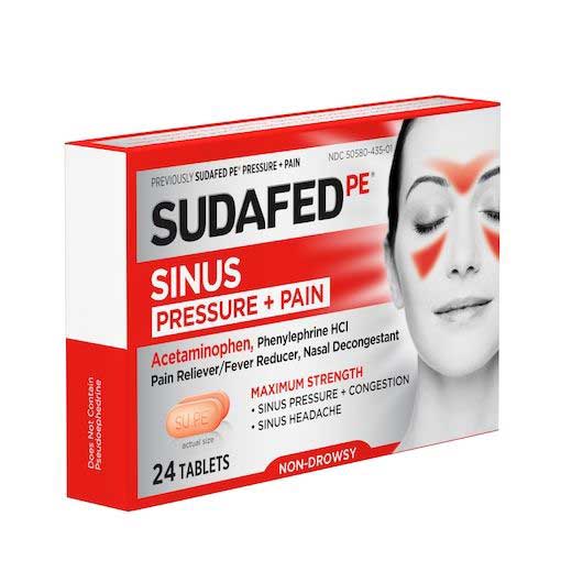 Sudafed Pe Non Drowsy Pressure And Pain Acetaminophen Caplets, 24 Count -- 72 Per Case