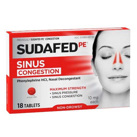 Sudafed Pe Non Drowsy Maximum Strength Sinus Congestion Tablets, 18 Count -- 72 Per Case