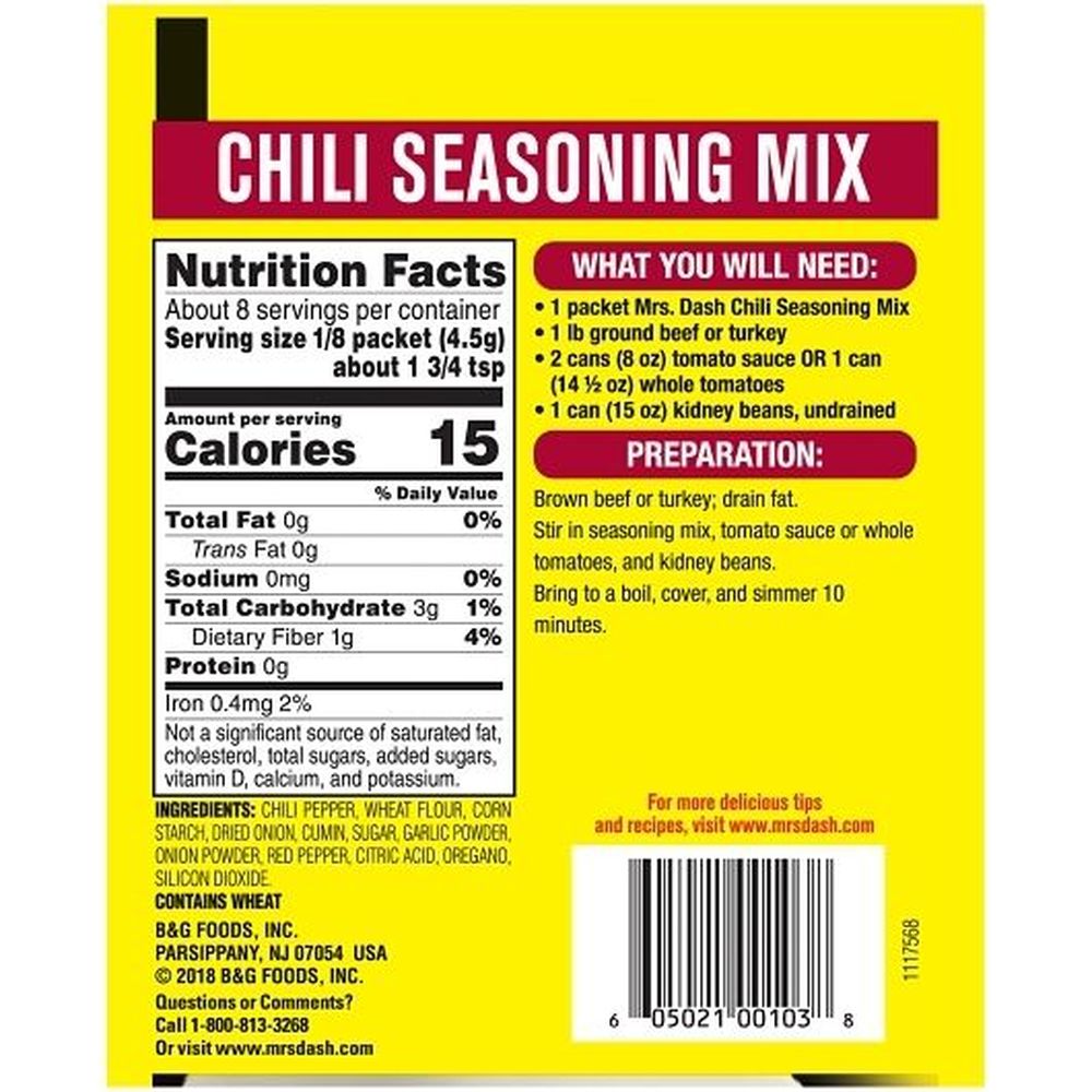 Dash Chili Seasoning Mix, 1.25 Ounce -- 12 Per Case