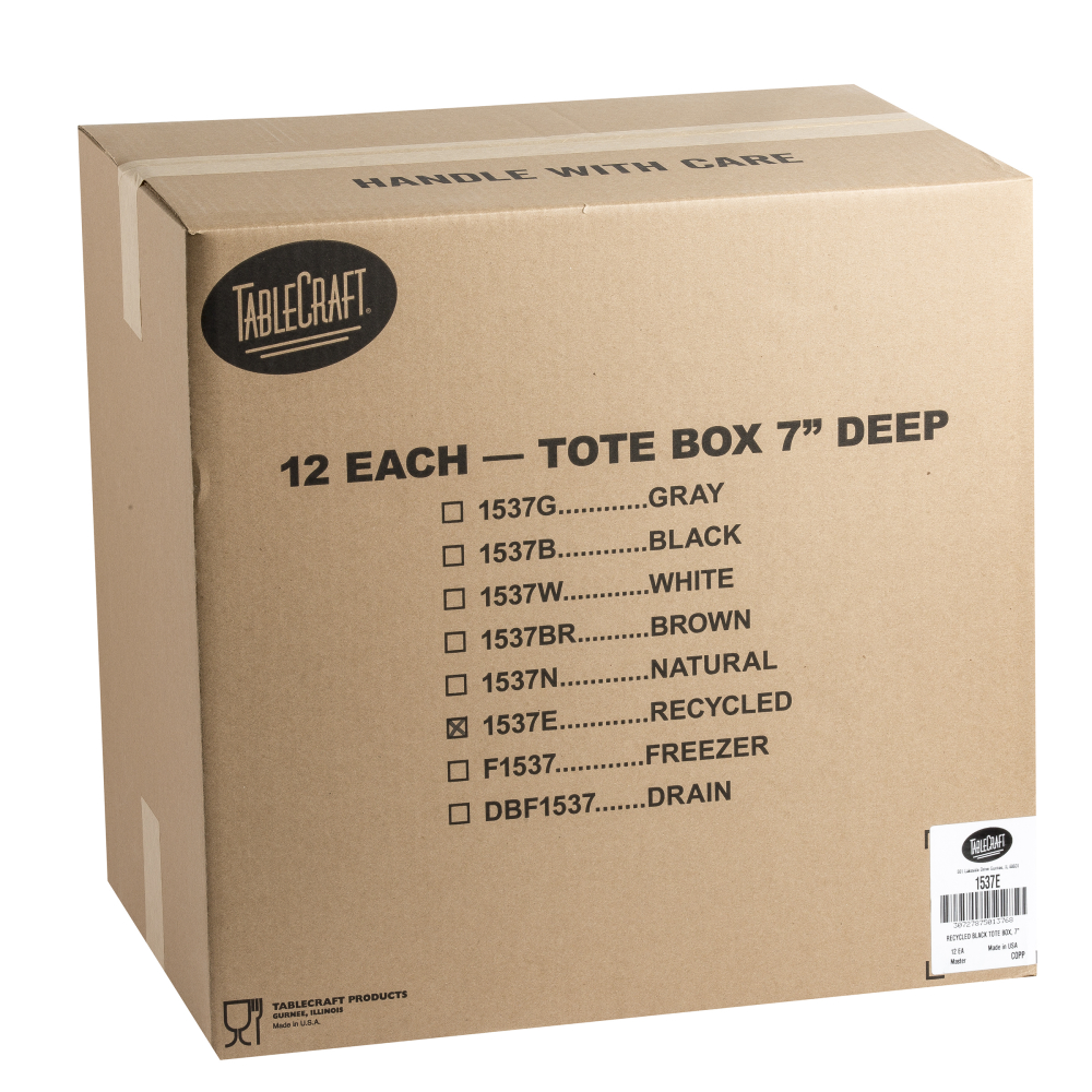 Tablecraft Black Co-polymer Polypropylene Recycled Tote Box, 21.5 X 15.75 X 7 Inch -- 12 Per Case