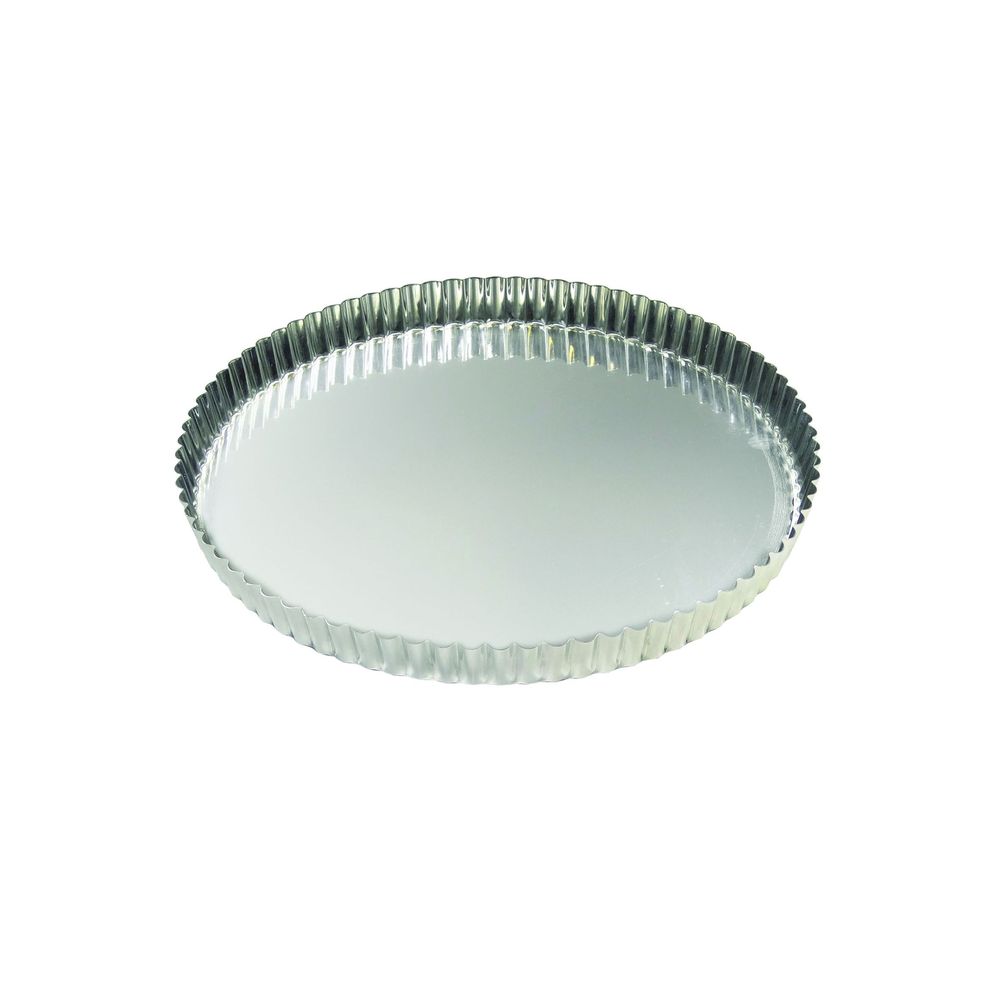Gobel Tin Plate Round Fluted Tart Mold With Fixed Bottom, 7.9 Inch Dia X 1 Inch Height Cavity