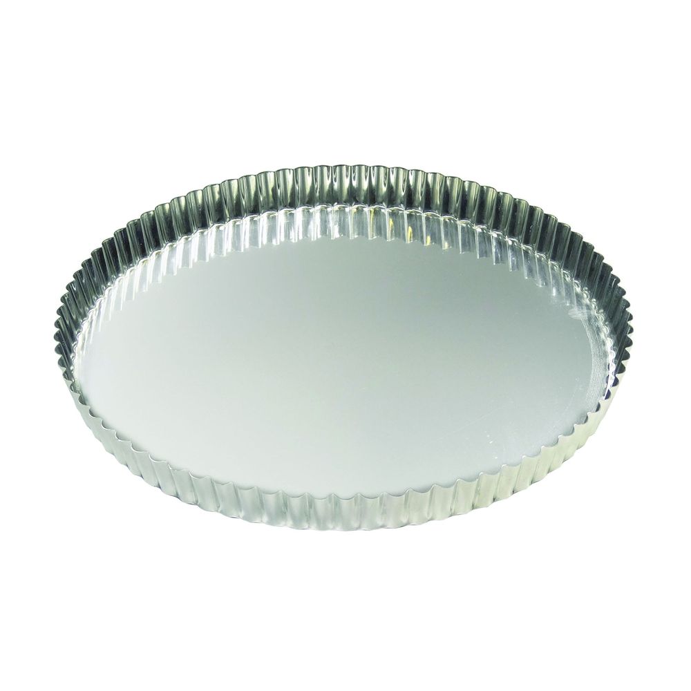 Gobel Tin Plate Round Fluted Tart Mold With Fixed Bottom, 10.6 Inch Dia X 1 Inch Height Cavity
