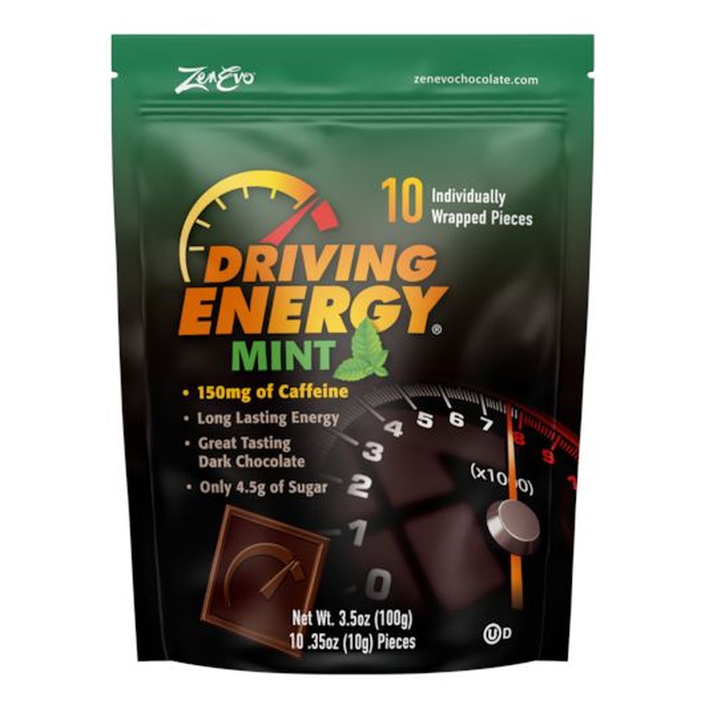 Zenevo Driving Energy Mint Dark Chocolate, 0.35 Ounce -- 240 Per Case