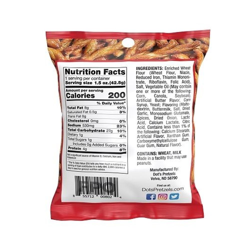 Dot's Pretzels Original Seasoned Pretzel Twists, 1.5 Ounce -- 60 Per Case