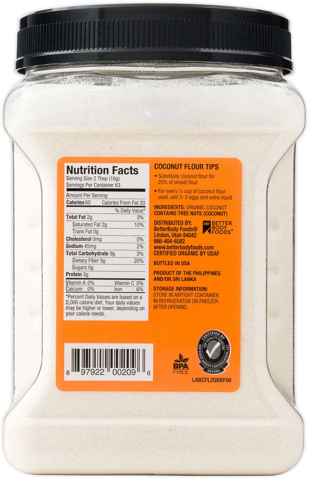 Betterbody Foods Organic Coconut Flour, 2.25 Pound -- 3 Per Case
