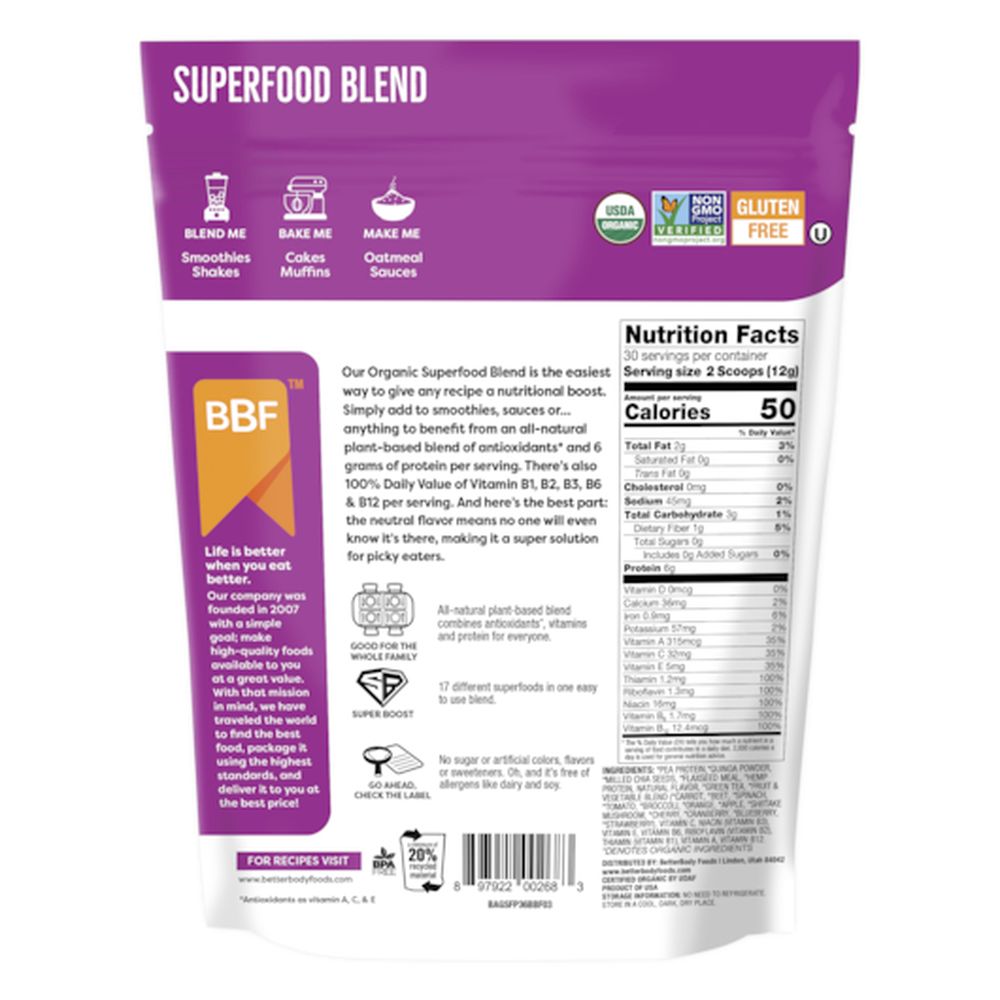 Betterbody Foods Organic Livfit Superfood Blend Powder, 12.7 Ounce -- 6 Per Case