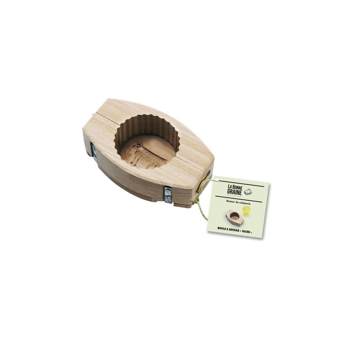 Louis Tellier Round Cow Decoration Beechwood Fluted Butter Mold, 6.2 X 3.5 X 2 Inch