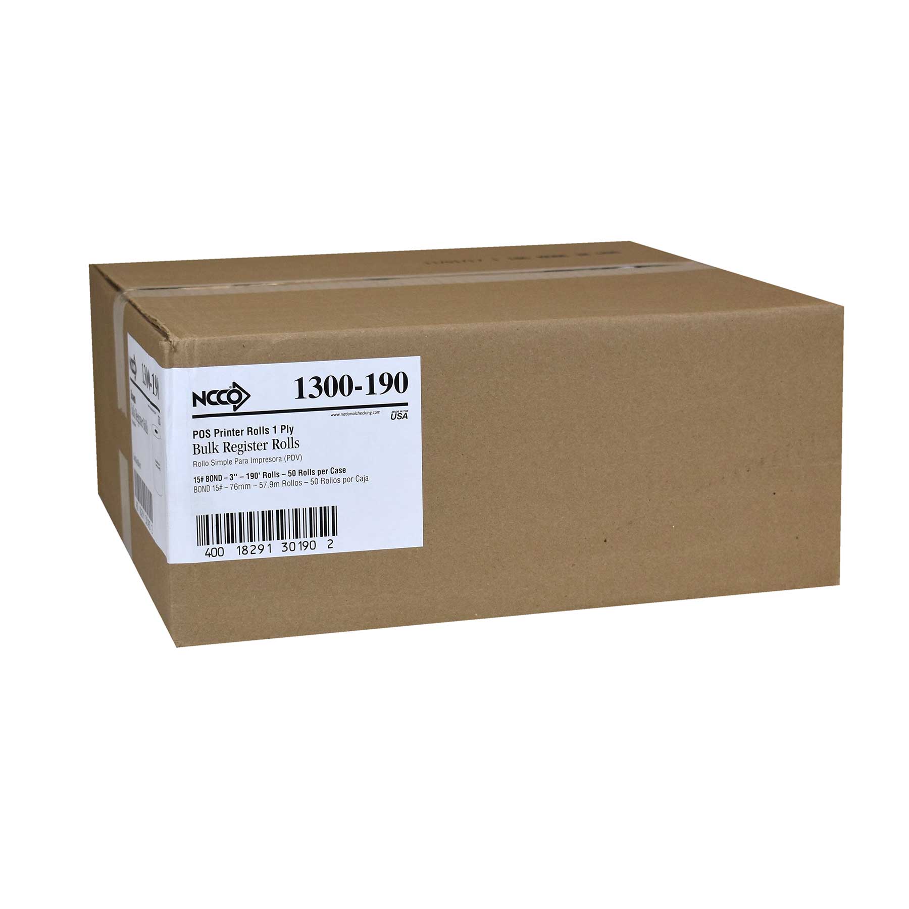 Ncco White Bond 1 Ply Register Roll, 3 Inch -- 50 Per Case