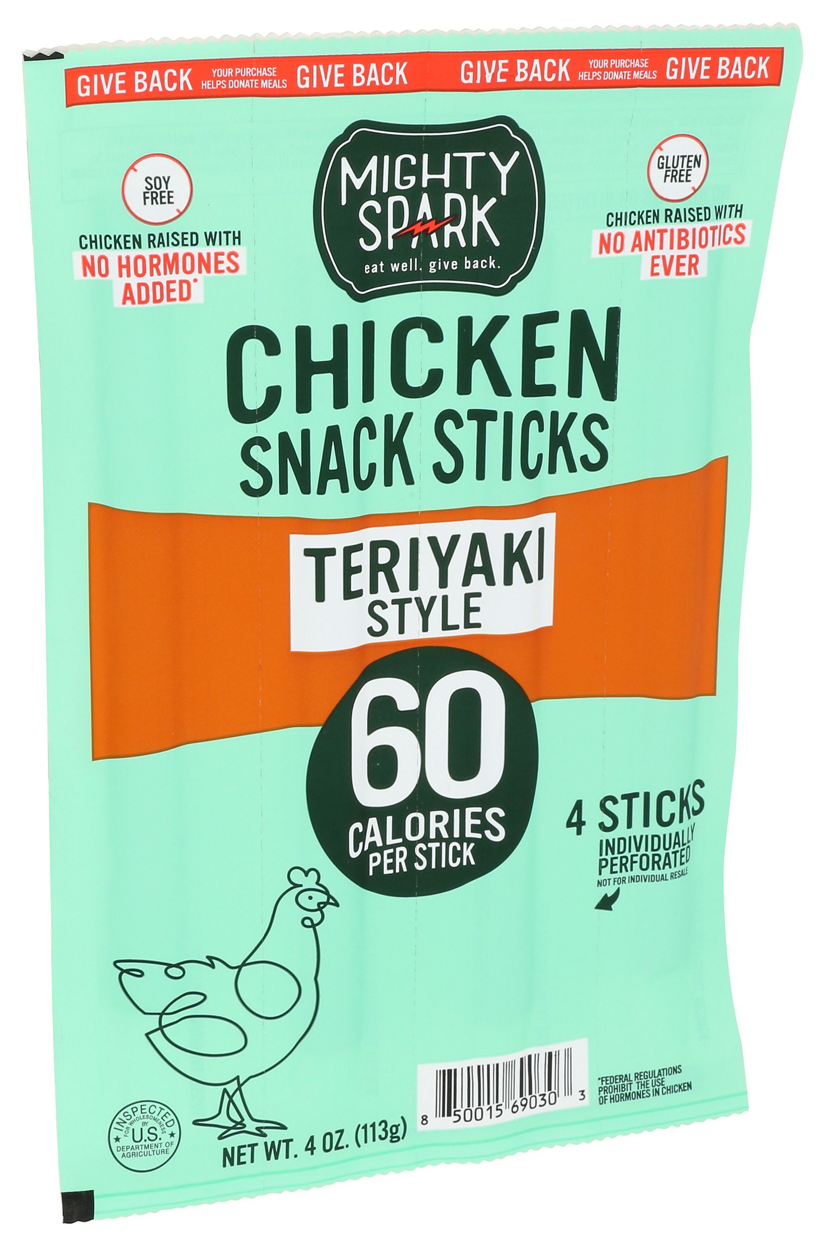 Mighty Spark Teriyaki Chicken Snack Sticks, Multipack, 4 Ounce -- 8 Per Case