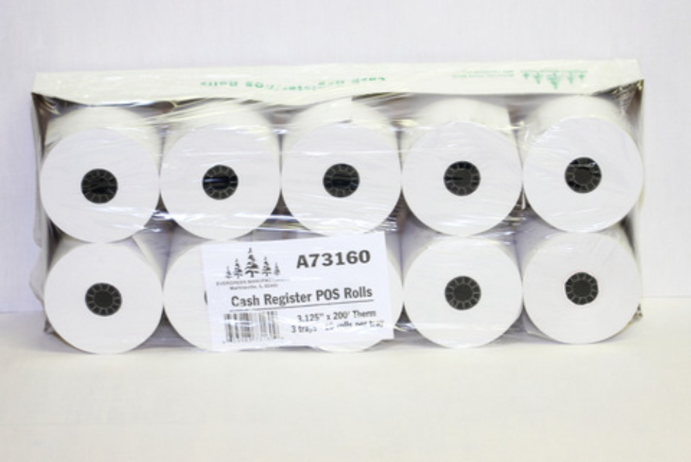 Evergreen Manufacturing Thermal Register Roll, 3.13 inch x 200 Feet - 10 rolls per pack -- 3 packs per case.